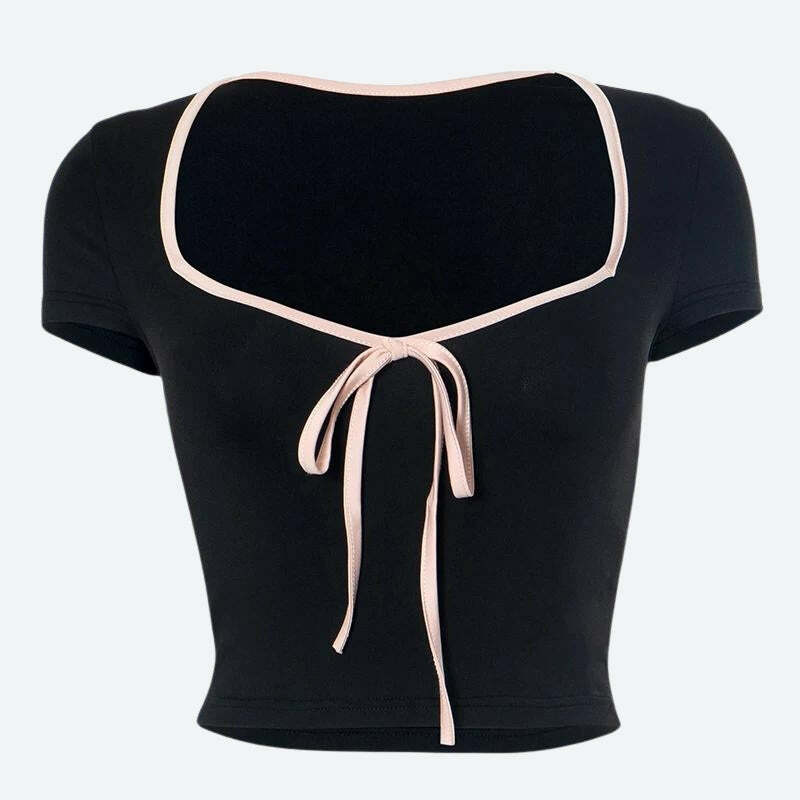 Y2K Aesthetic Sweetheart Neckline Bow Top - Cute Summer Outfit for 2000s Fashion Lovers