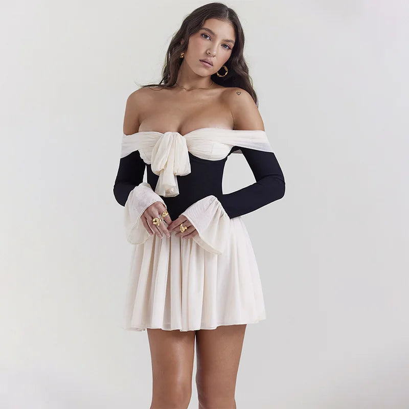 Y2K Aesthetic Tie Front Off Shoulder Corset Mini Dress for Summer & Grunge Vibes