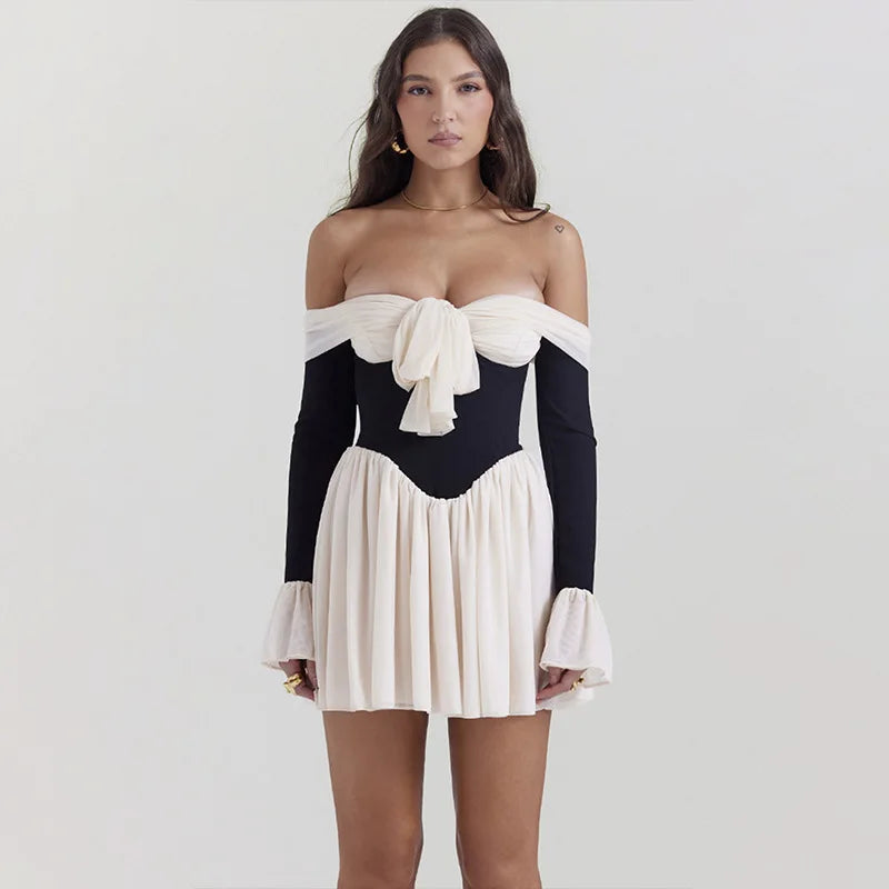 Y2K Aesthetic Tie Front Off Shoulder Corset Mini Dress for Summer & Grunge Vibes