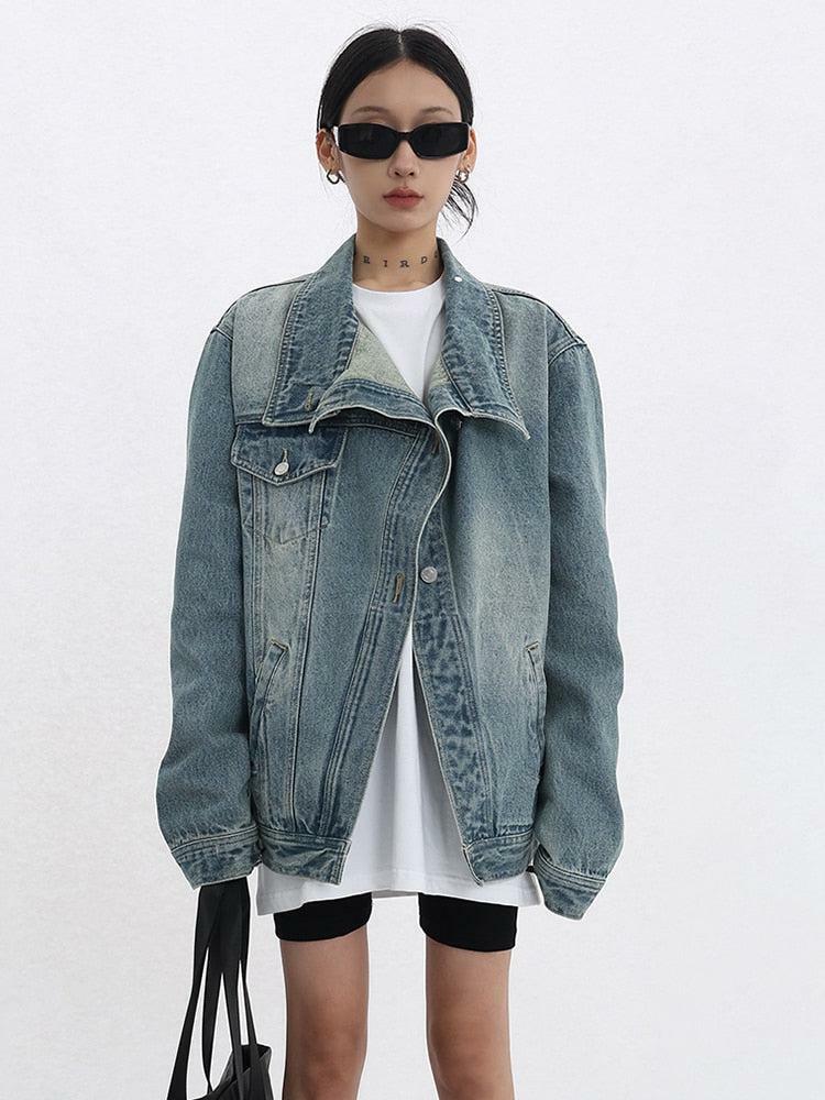 Y2K Asymmetrical Denim Jacket - Grunge Style for Summer Outfits & 90s Fashion Aesthetic