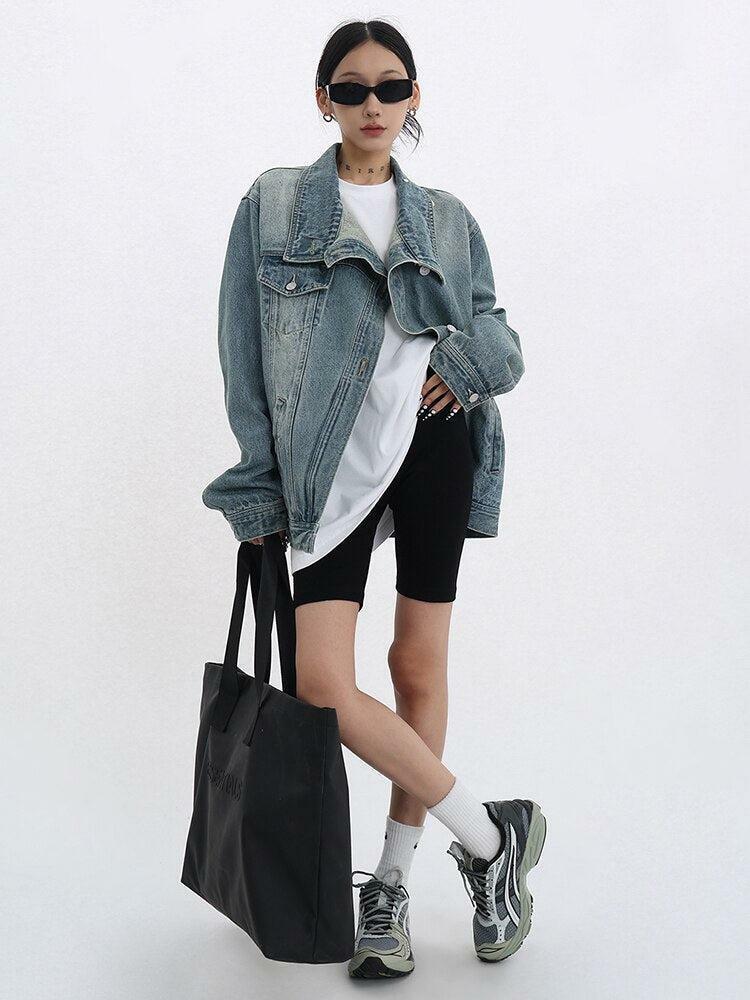 Y2K Asymmetrical Denim Jacket - Grunge Style for Summer Outfits & 90s Fashion Aesthetic