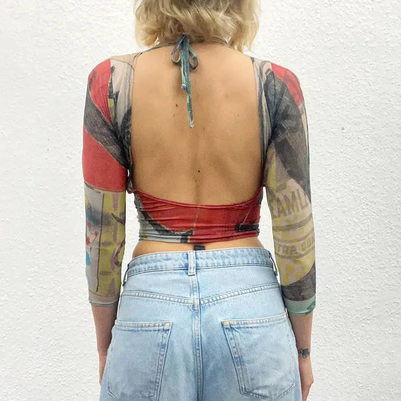 Y2K Backless Crop Top - Trendy Summer Outfit, Grunge Aesthetic, 90s Fashion Vibes