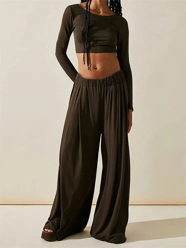 Y2K Backless Crop Top & Wide Leg Pants Set - Coquette Aesthetic Casual Outfit