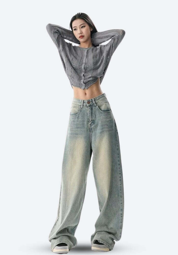 Y2K Baggy Denim Jeans - Vintage 90s Grunge Style for Effortless Summer Outfits