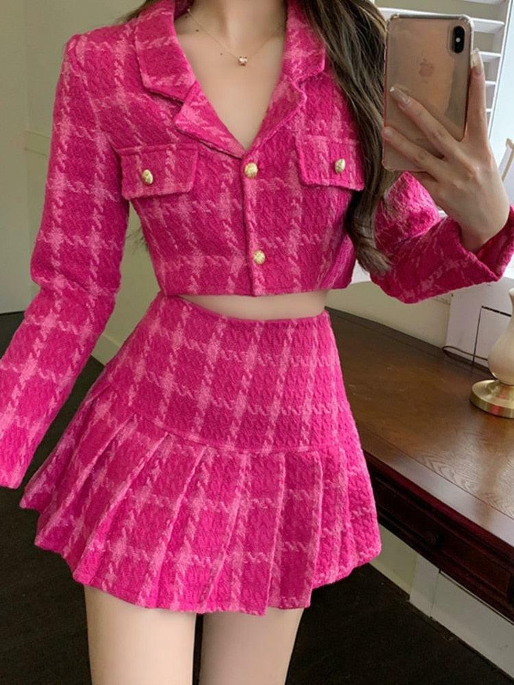 Y2K Barbie Crop Jacket & Mini Skirt Set - Trendy Summer Outfit for Grunge & Coquette Aesthetic