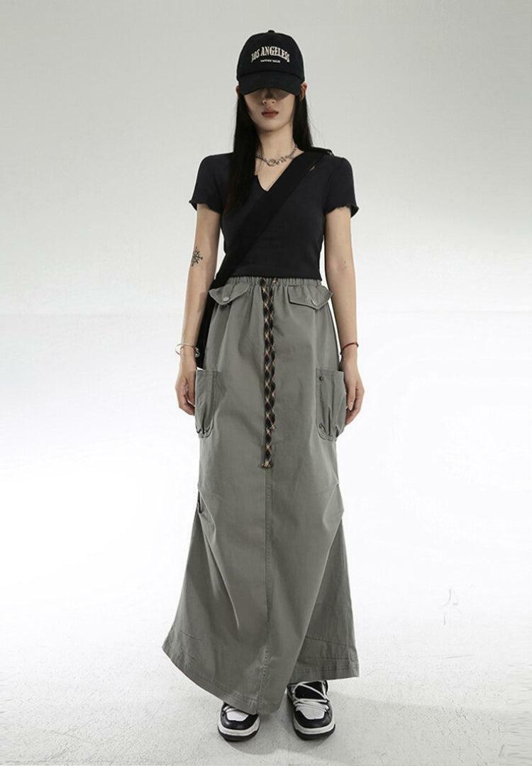 Y2K Cargo Pockets Parachute Maxi Skirt - Trendy 90s Grunge Aesthetic Summer Outfit