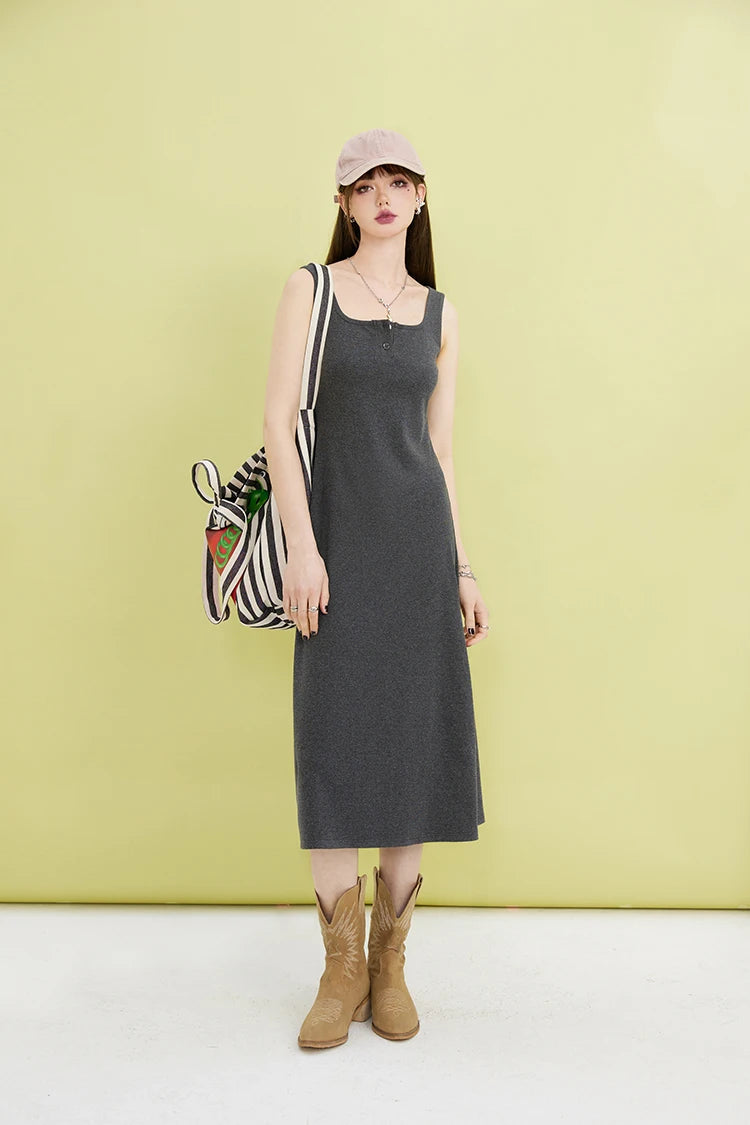 Y2K Casual Button-Up Midi Dress - Vintage 90s Aesthetic Summer Outfit for Effortless Style