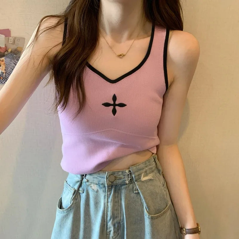 Y2K Casual Knitted Crop Top - Trendy 90s Grunge Aesthetic for Summer Outfits & Cute Looks