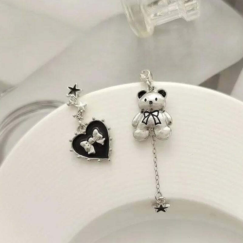 Y2K Coquette Bear Bow Earrings - Cute Aesthetic Jewelry for 2000s Fashion Lovers