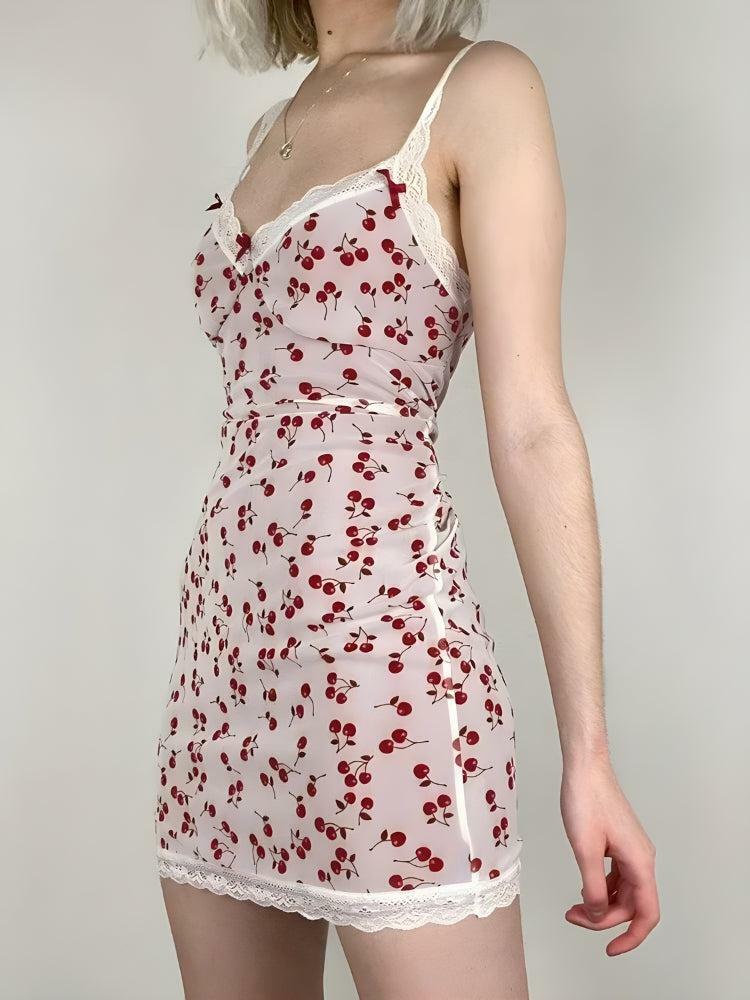 Y2K Coquette Cherry Mini Dress - Cute Summer Outfit with 90s Aesthetic & Flare Style