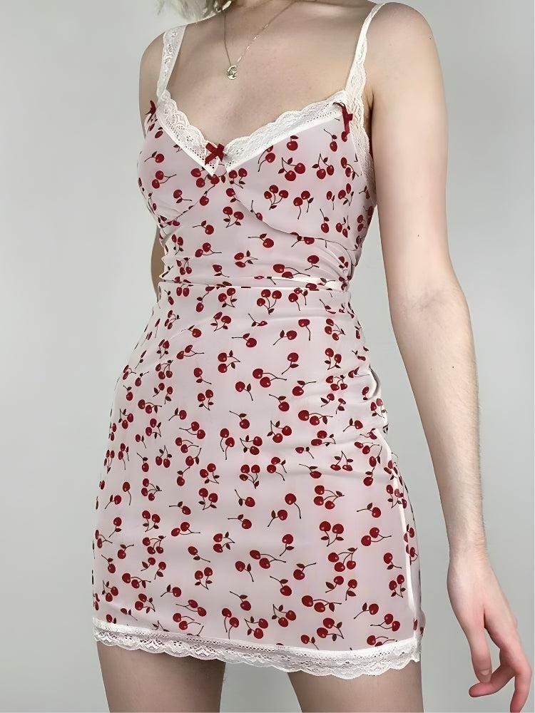 Y2K Coquette Cherry Mini Dress - Cute Summer Outfit with 90s Aesthetic & Flare Style