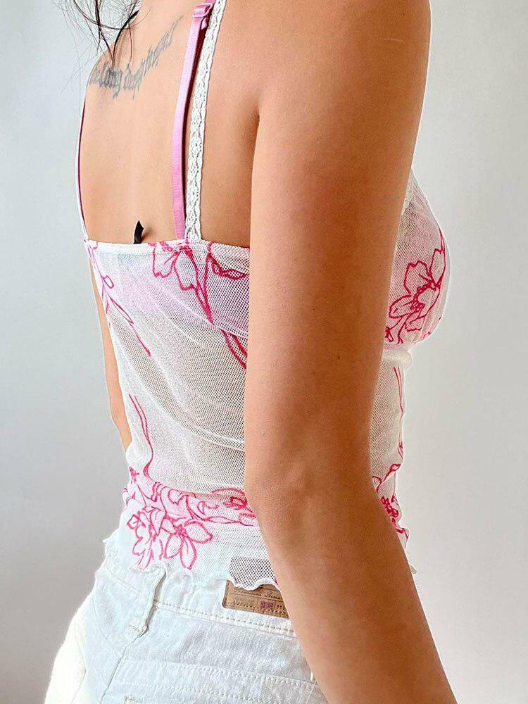 Y2K Coquette Lace Floral Mesh Top - Perfect for Summer Outfits & 90s Aesthetic Looks