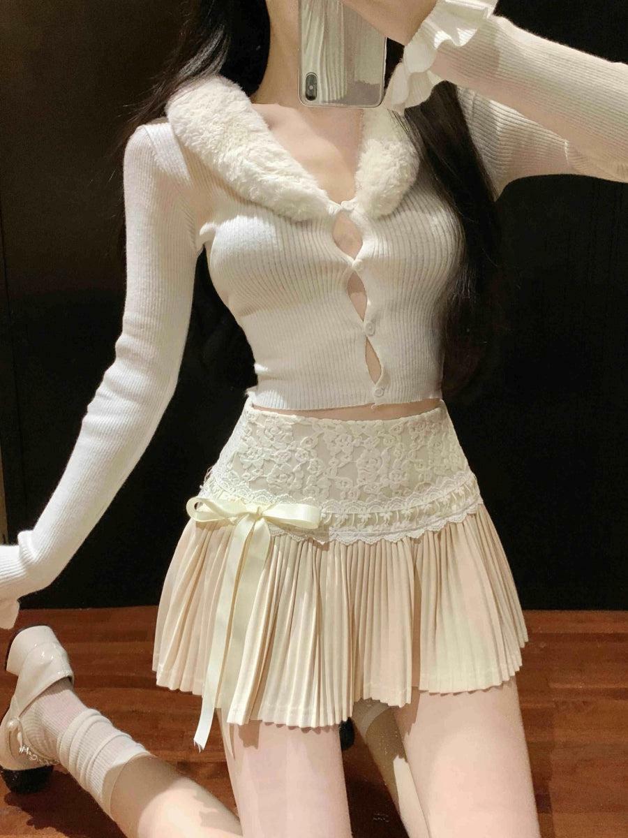 Y2K Coquette Lace Pleated Mini Skirt - Cute Summer Outfit for 2000s Fashion Lovers