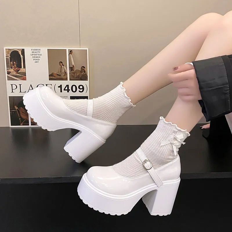 Y2K Coquette Platform Chunky Mary Jane Shoes for Grunge & 90s Aesthetic Outfits