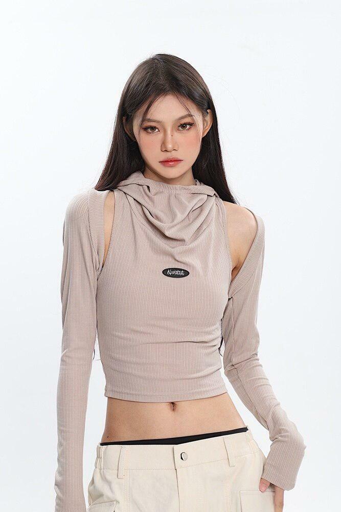 Y2K Cowl Collar Cut-Out Crop Top - Trendy 90s Grunge Aesthetic for Summer Outfits