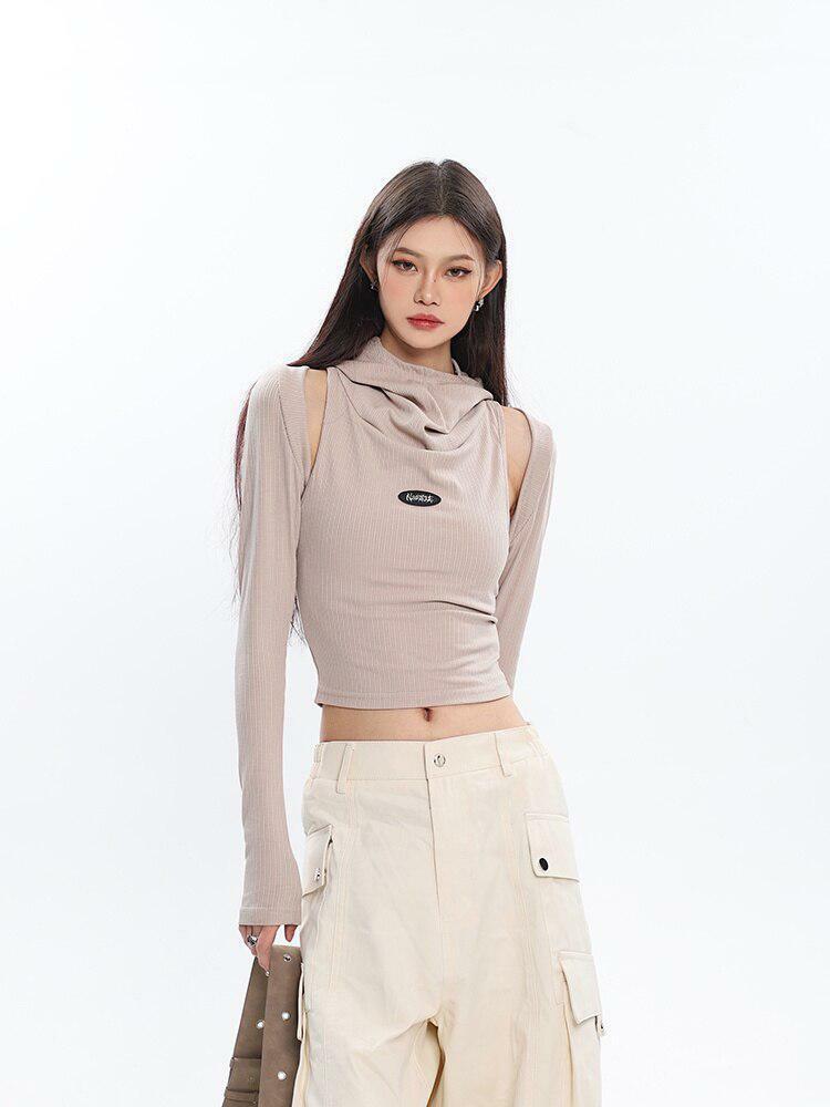 Y2K Cowl Collar Cut-Out Crop Top - Trendy 90s Grunge Aesthetic for Summer Outfits