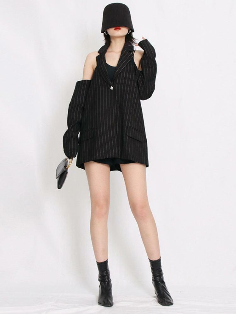 Y2K Cut-Out Striped Blazer for Trendy Summer Outfits, Grunge Style & Aesthetic Looks