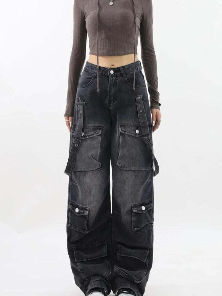 Y2K Dark Wash Cargo Pants: Trendy Grunge Style for Summer Outfits & 90s Fashion Vibes