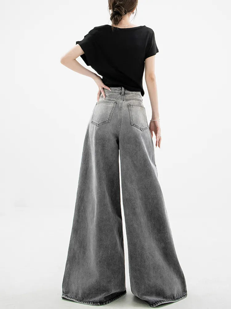 Y2K Dark Wash Super Wide Leg Jeans - Trendy 90s Grunge Style for Effortless Summer Outfits