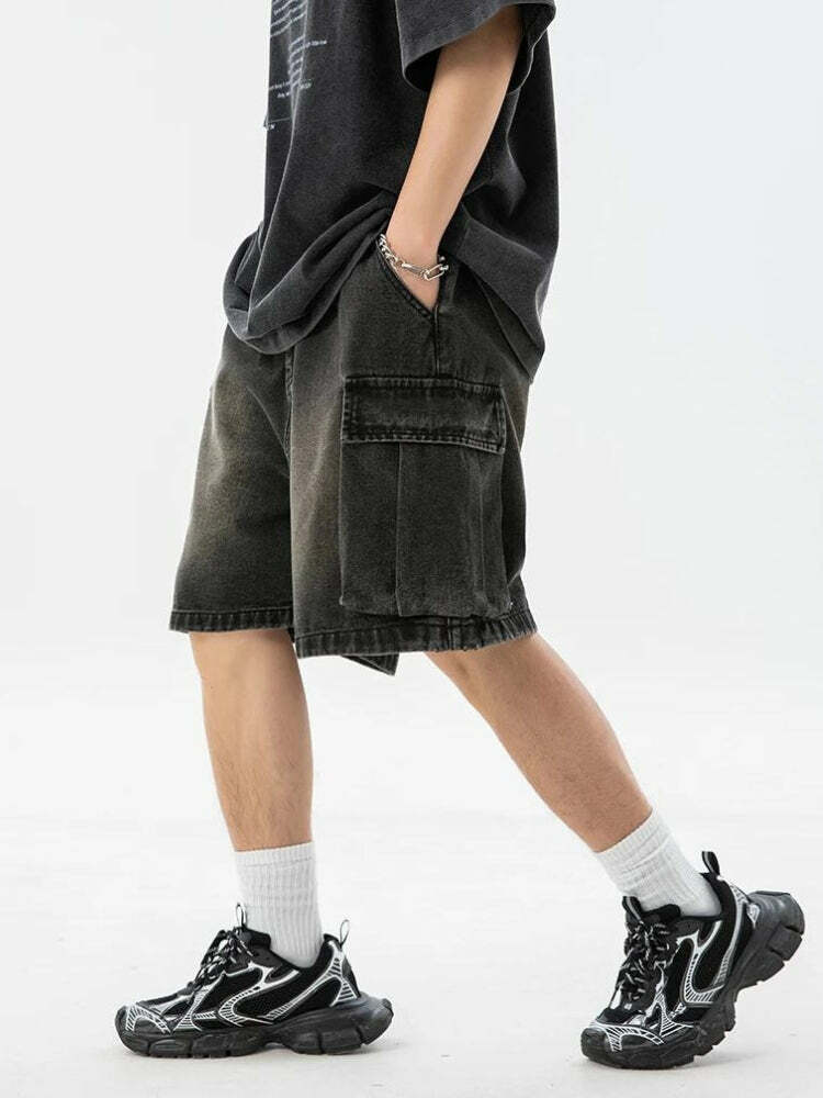 Y2K Denim Drawstring Wide Leg Cargo Shorts for Trendy Summer Outfits & Grunge Style