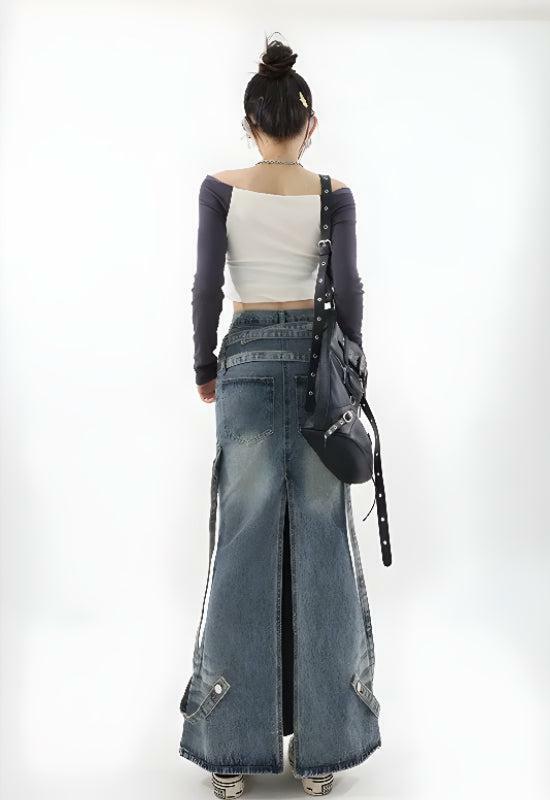 Y2K Denim Maxi Skirt - Vintage 90s Fashion, Grunge Aesthetic, and Summer Outfit Essential