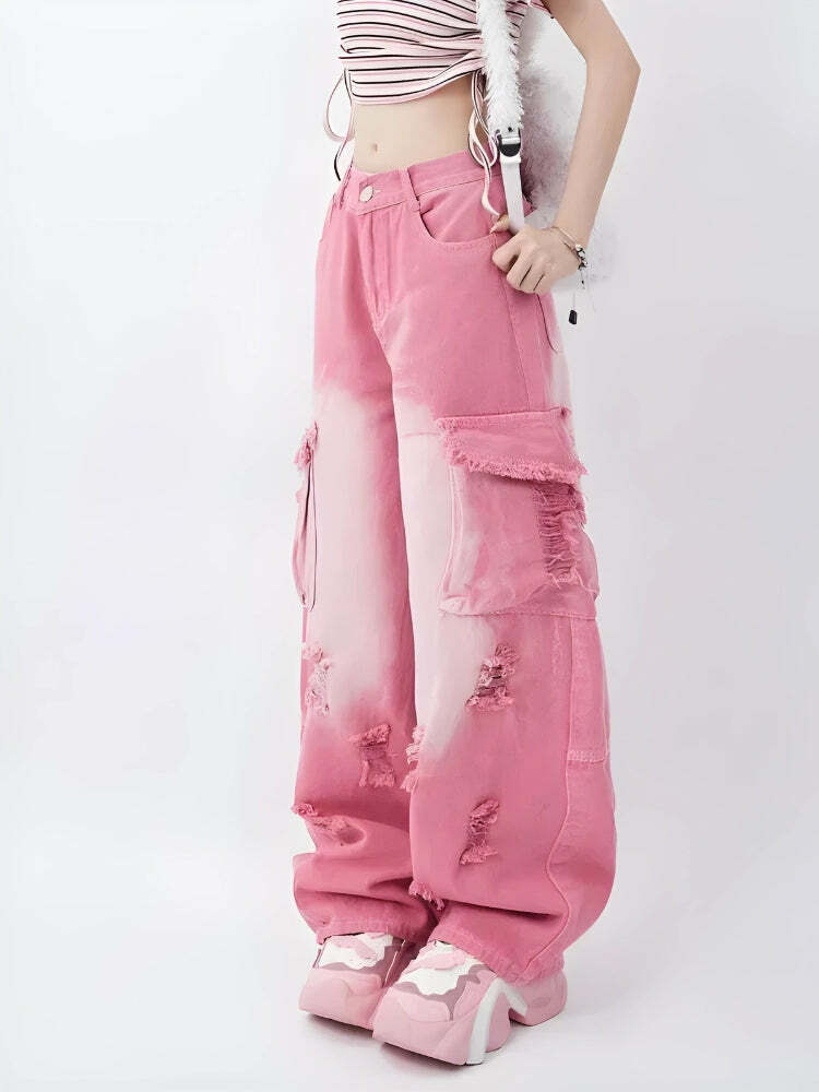 Y2K Distressed Cargo Pants - Trendy Grunge Style for Summer Outfits & Aesthetic Looks