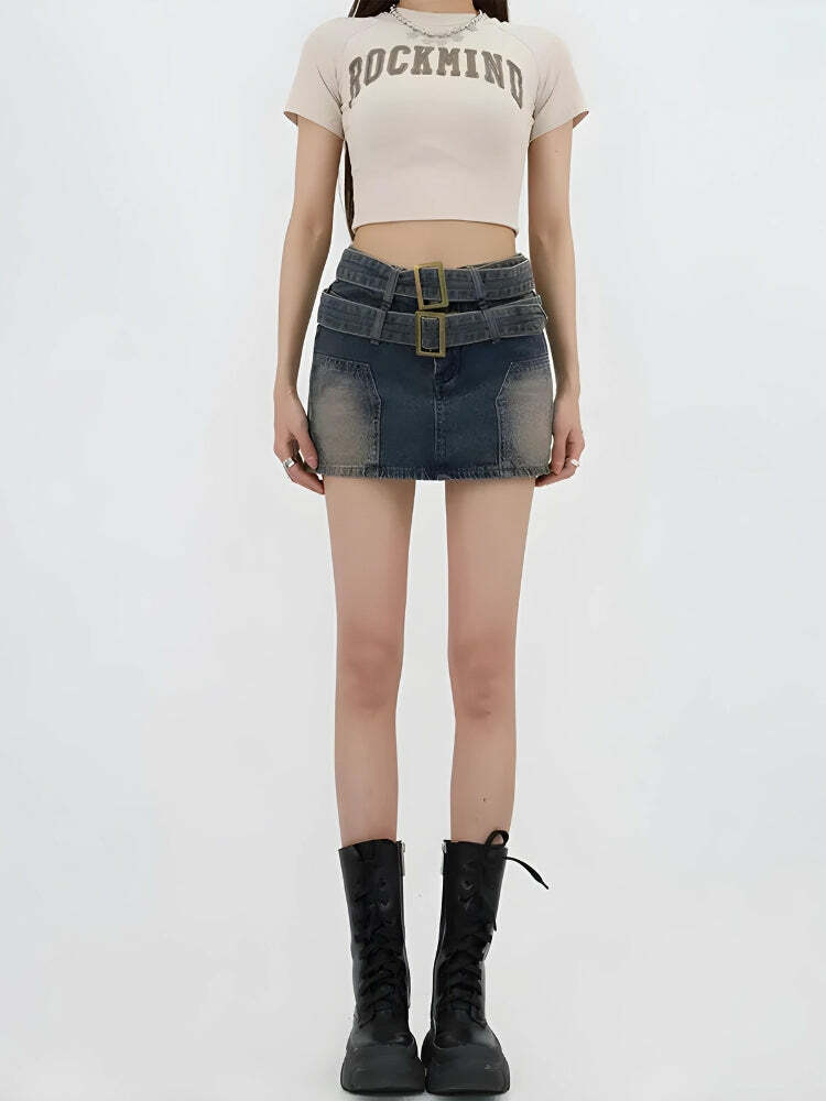 Y2K Double Belted Denim Mini Skort - Trendy 90s Style for Summer Outfits & Aesthetic Looks