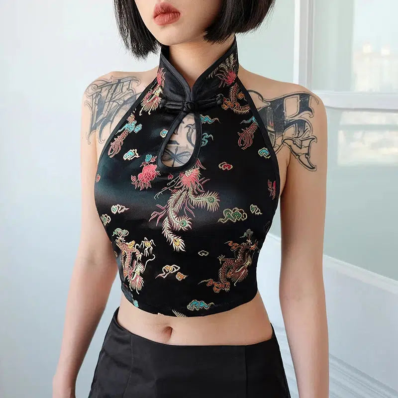 Y2K Dragon Backless Crop Top - Trendy Summer Outfit for Grunge & Coquette Aesthetic