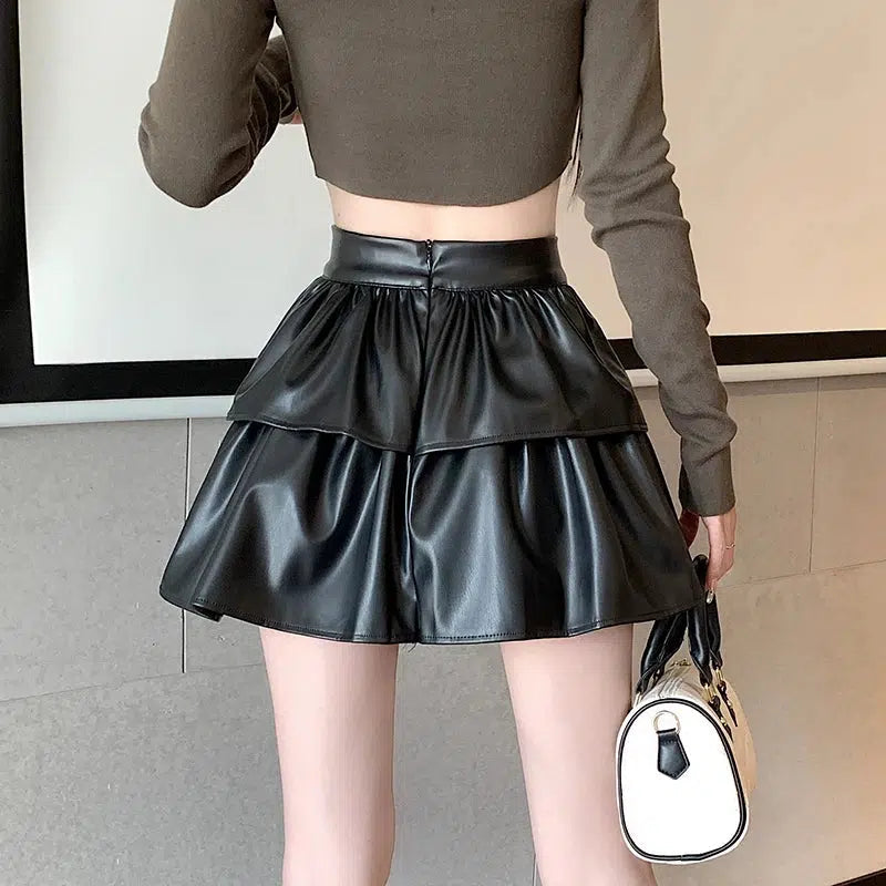 Y2K Faux Leather A-Line Mini Skirt - Trendy 90s Grunge Style for Summer Outfits