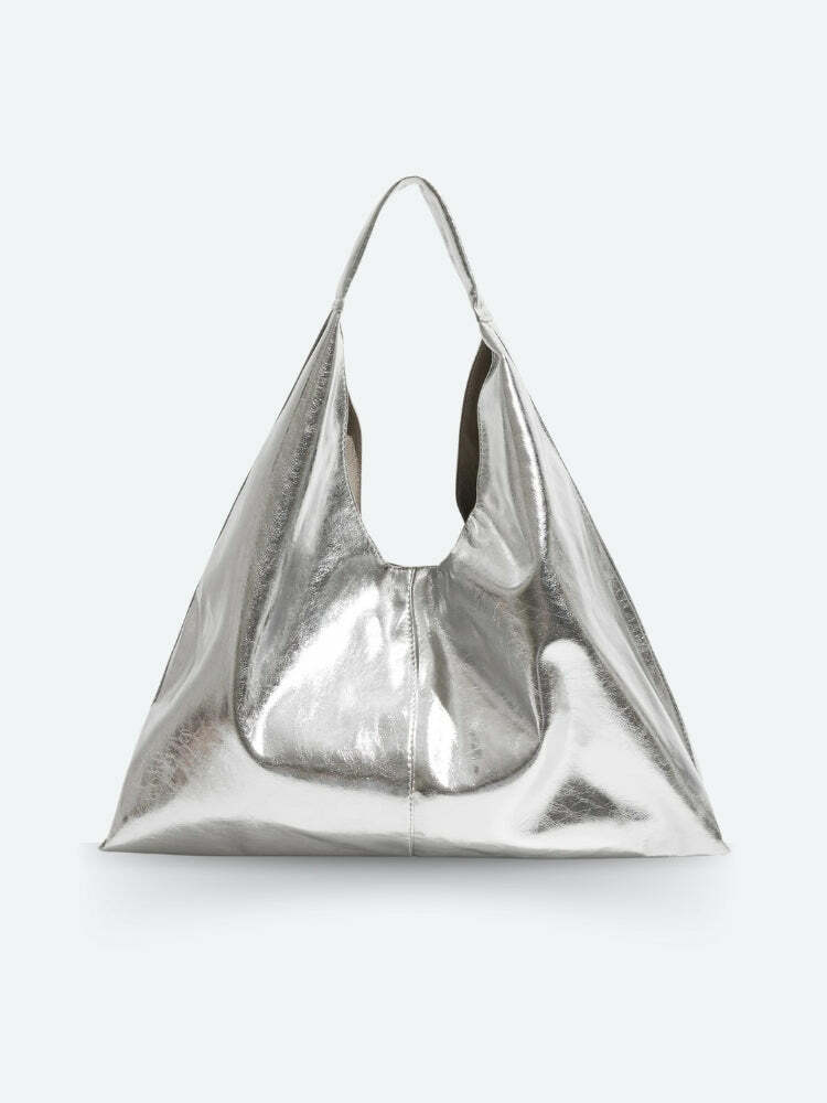 Y2K Faux Patent Leather Hobo Bag - Trendy 2000s Fashion Accessory for Grunge & Coquette Aesthetic