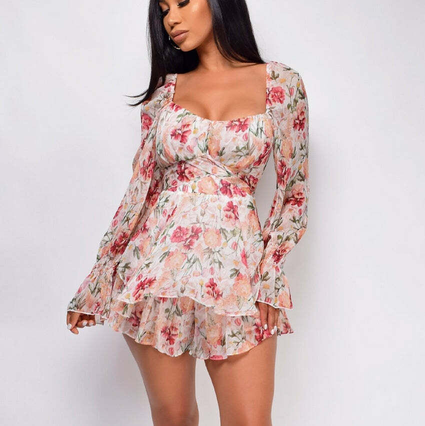 Y2K Floral Boho Dress - Cute Pastel Aesthetic with Grunge and Coquette Vibes