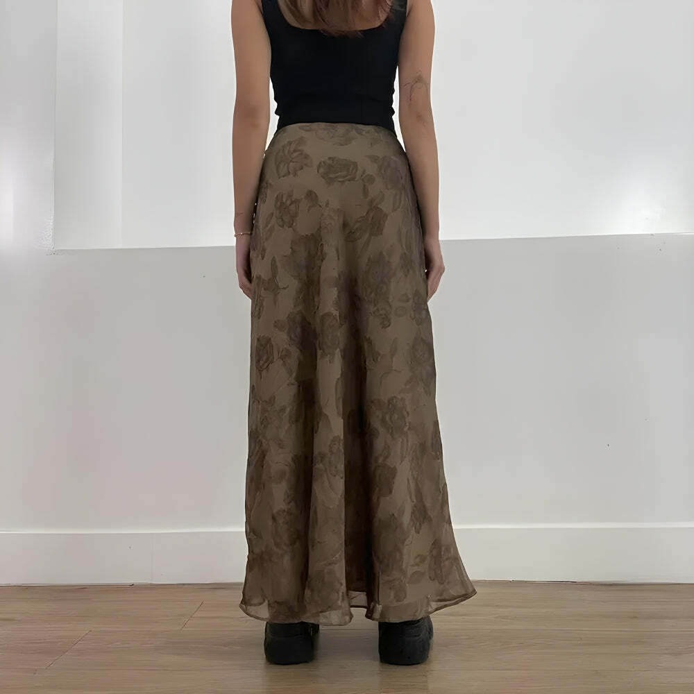 Y2K Floral Maxi Skirt - Grunge Aesthetic Summer Outfit, Vintage 90s Style, Boho Chic