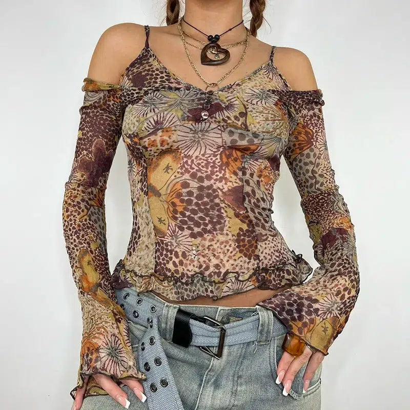 Y2K Floral Mesh Top: Cute Summer Outfit for Coquette Aesthetic & 90s Grunge Style