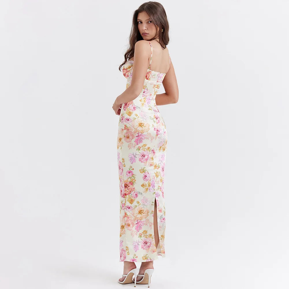 Y2K Floral Satin Maxi Dress - Summer Outfits, 90s Aesthetic, Dress to Impress, Coquette Style