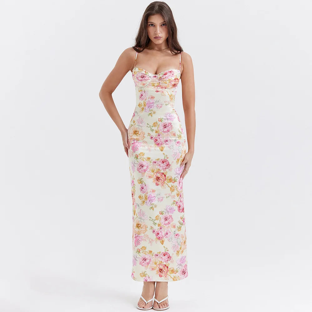 Y2K Floral Satin Maxi Dress - Summer Outfits, 90s Aesthetic, Dress to Impress, Coquette Style