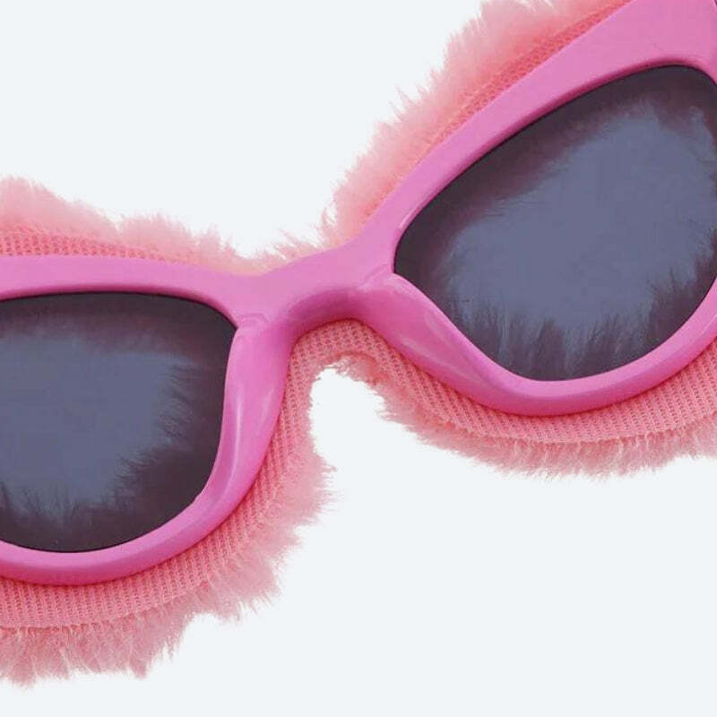 Y2K Fluffy Cat Eye Sunglasses for Summer Outfits, Grunge Style, and 90s Aesthetic Looks