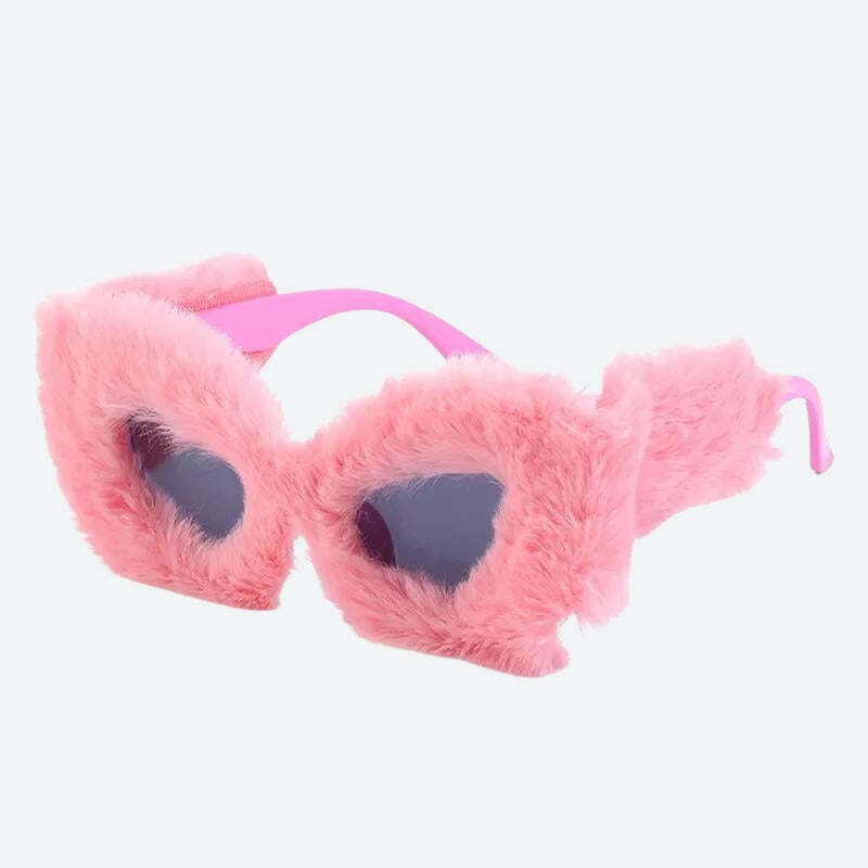 Y2K Fluffy Cat Eye Sunglasses for Summer Outfits, Grunge Style, and 90s Aesthetic Looks