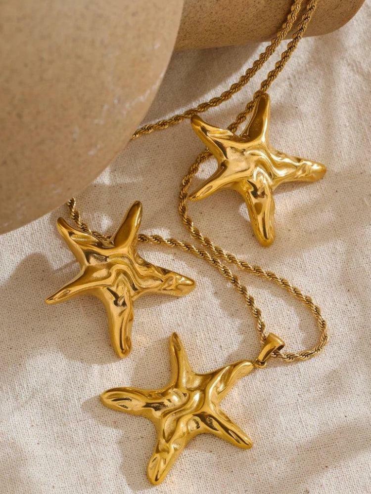 Y2K Gold Starfish Necklace & Earrings Set - Perfect for Summer Outfits & Beach Aesthetic