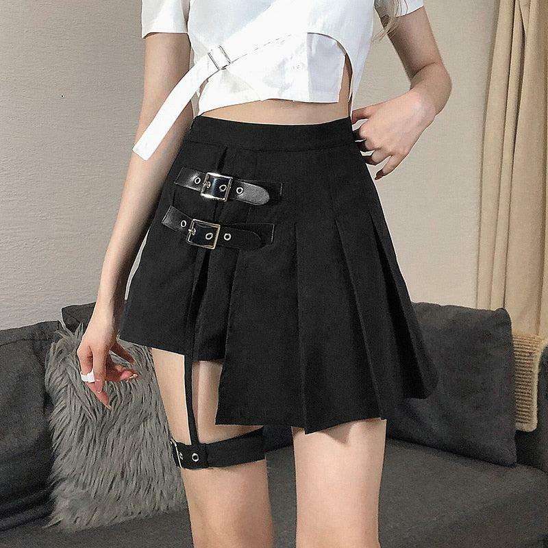 Y2K Grunge Aesthetic Belted Mini Skirt - Trendy 90s Style for Summer Outfits