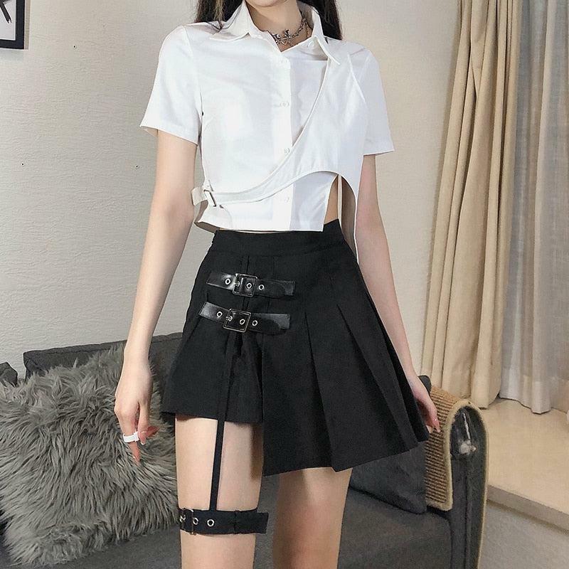 Y2K Grunge Aesthetic Belted Mini Skirt - Trendy 90s Style for Summer Outfits