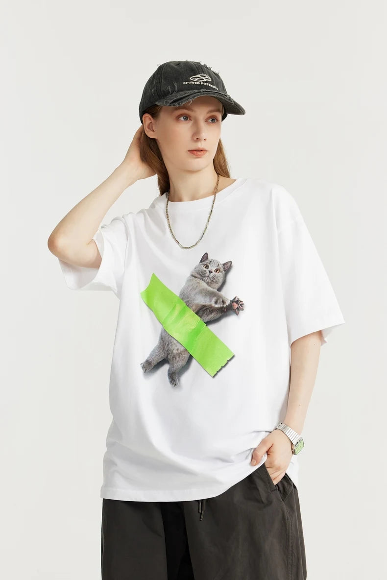 Y2K Grunge Aesthetic Cat Art Tee - Vintage 90s Fashion Inspired Summer Outfit Top