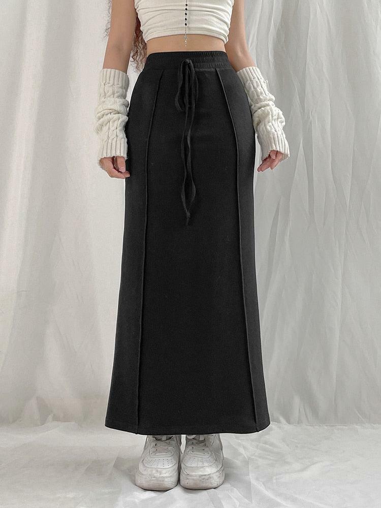 Y2K Grunge Aesthetic Drawstring Maxi Skirt - Vintage 90s Style for Effortless Summer Looks