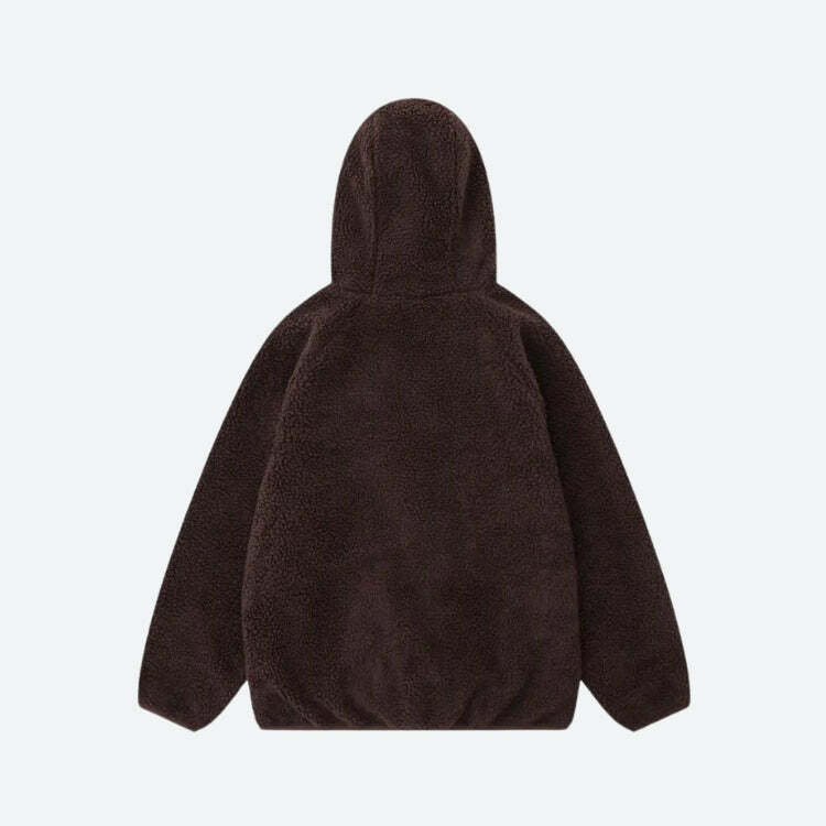 Y2K Grunge Aesthetic Funnel Neck Zip-Up Teddy Hoodie for Cozy Summer Outfits