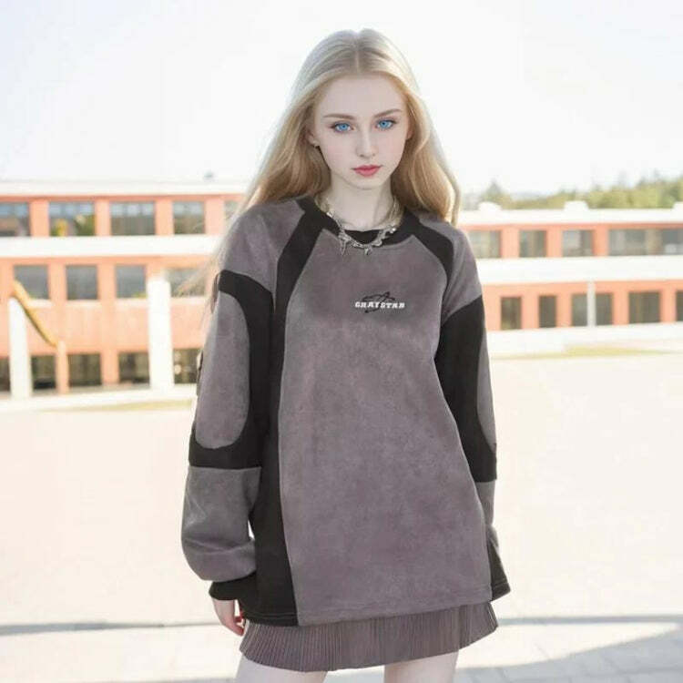 Y2K Grunge Aesthetic Graystar Sweatshirt - Vintage 90s Style for Trendy Summer Outfits