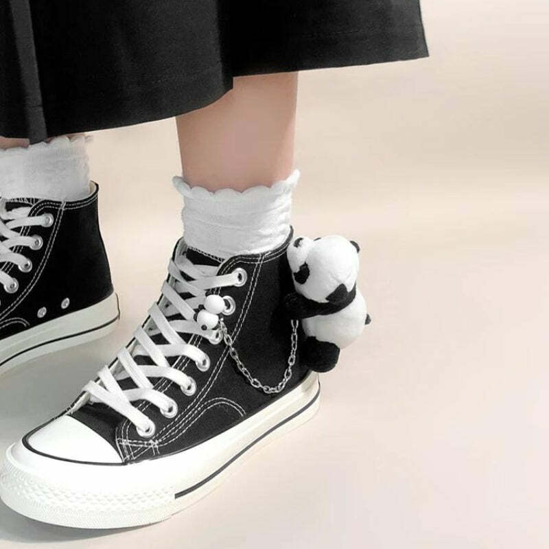 Y2K Grunge Aesthetic Panda Canvas Shoes for 2000s Fashion Lovers and Cute Outfit Ideas