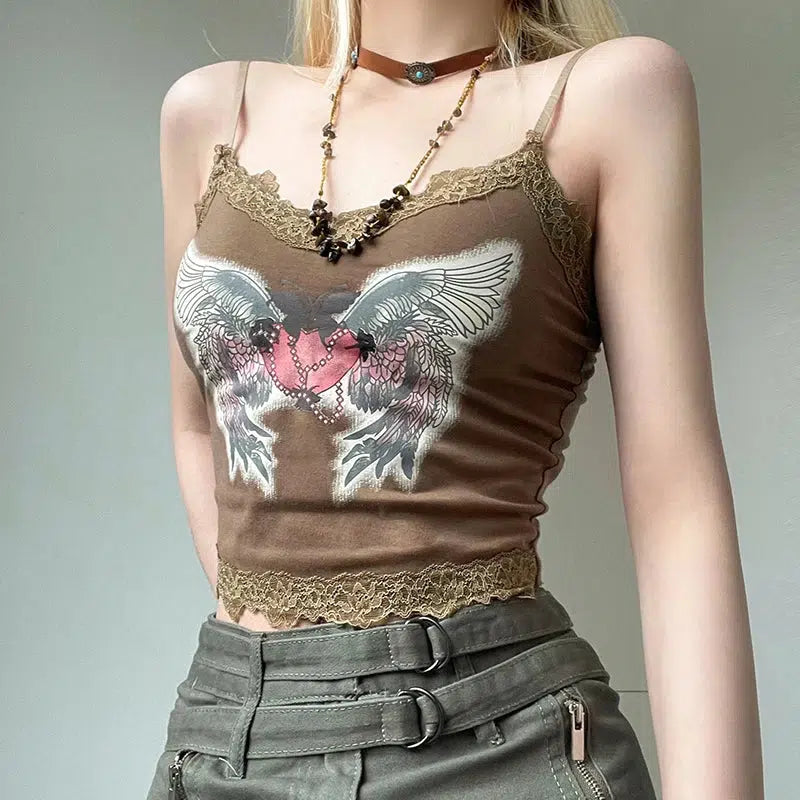 Y2K Grunge Angel Wings Top - Vintage 90s Aesthetic, Cute Summer Outfit, Trendy Layering Piece