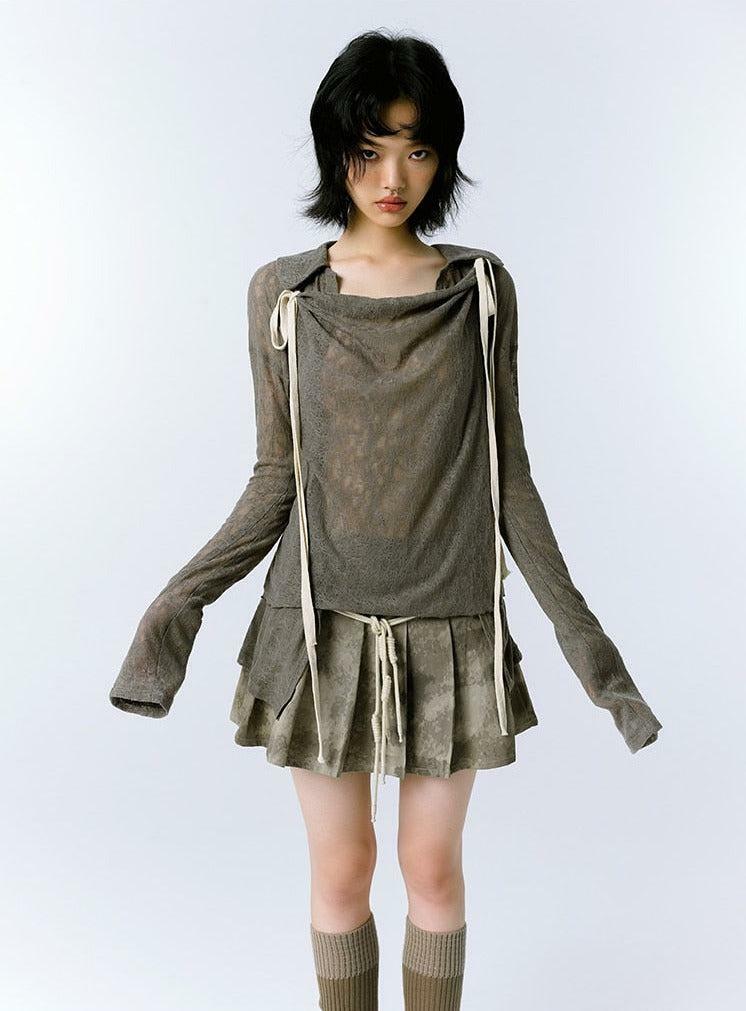 Y2K Grunge Asymmetric Lace Top for Summer, Perfect for 90s Aesthetic Outfits