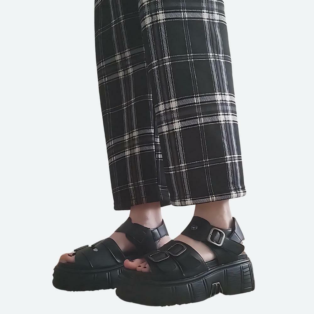 Y2K Grunge Belted Platform Sandals for Summer Outfits & 90s Fashion Aesthetic