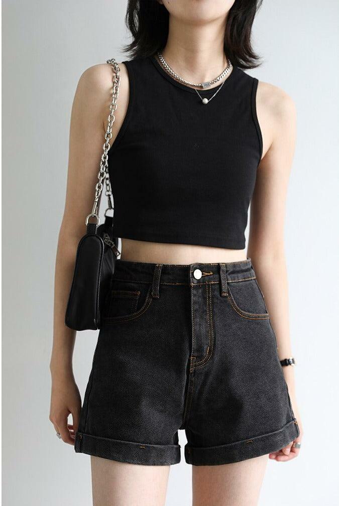 Y2K Grunge Black Jean Shorts - Vintage 90s Style for Effortless Summer Aesthetic Outfits