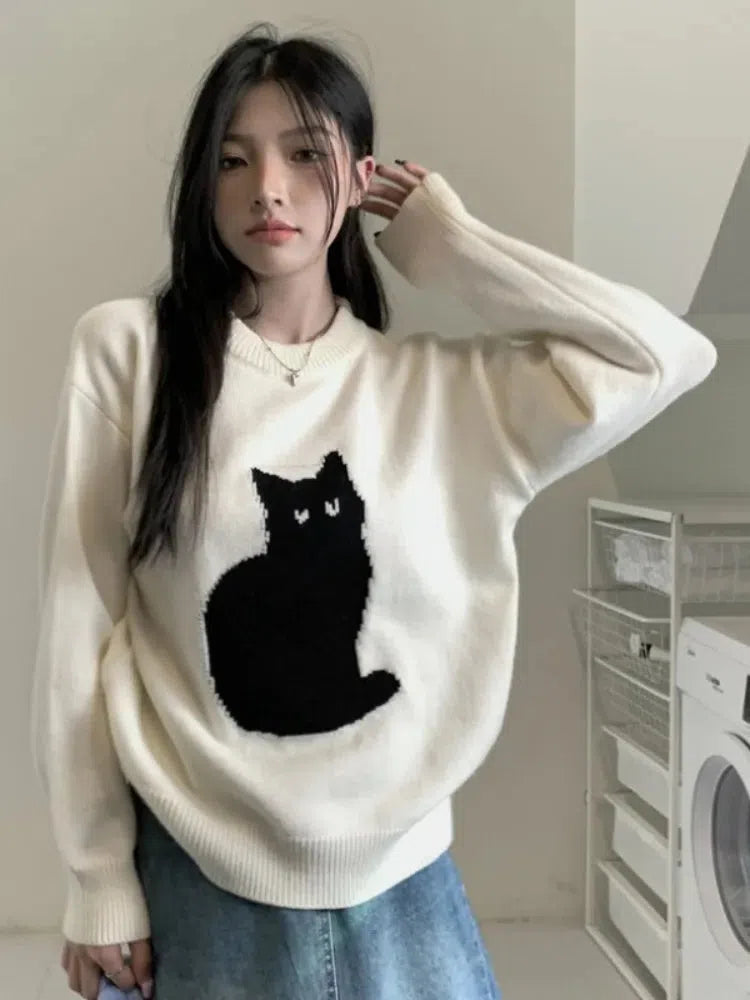 Y2K Grunge Cat Sweater: Vintage 90s Aesthetic for Cozy Summer Outfits & Cute Looks